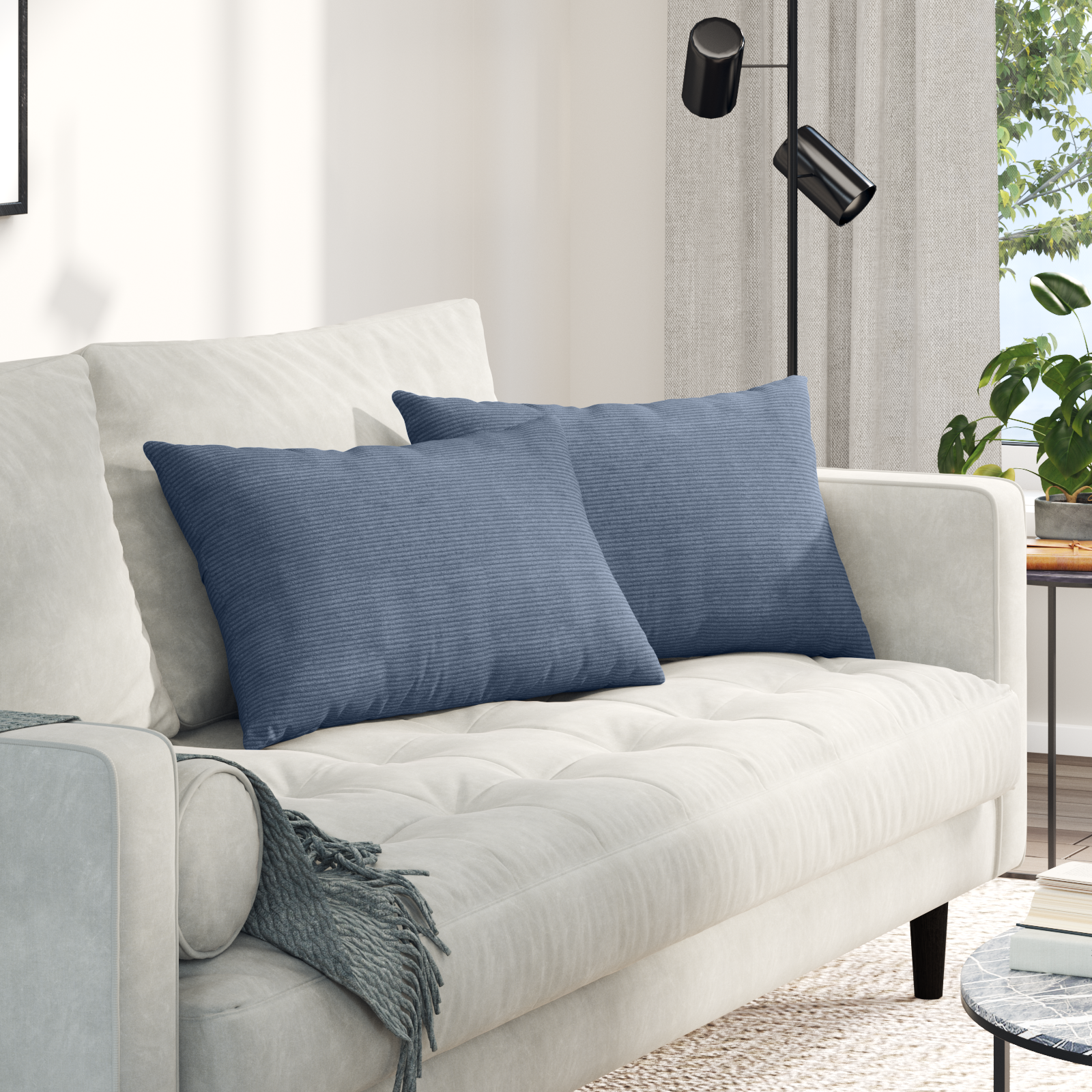 Sofa Pagalvės 2 pcs Mėlyna 60 x 40 cm Kordūrinis audinys