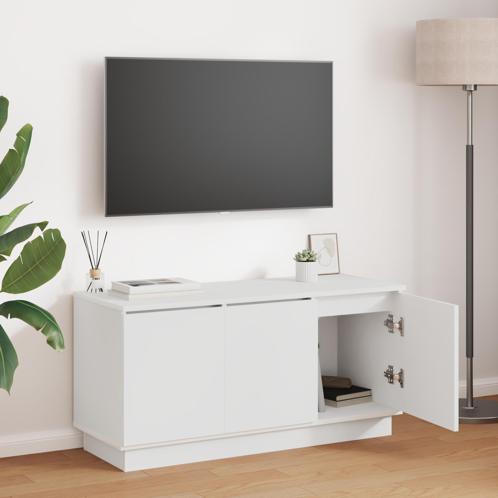 Televizoriaus spintelė Balta 100 x 38 x 49 cm Apdirbta mediena