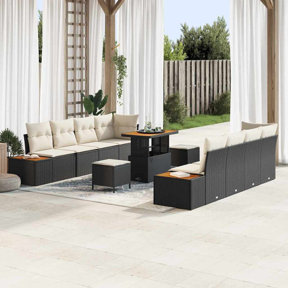 11 dalies sodo sofa rinkinys su pagalvėlėmis - Juoda poli ratanas akacija - Namų Idėja