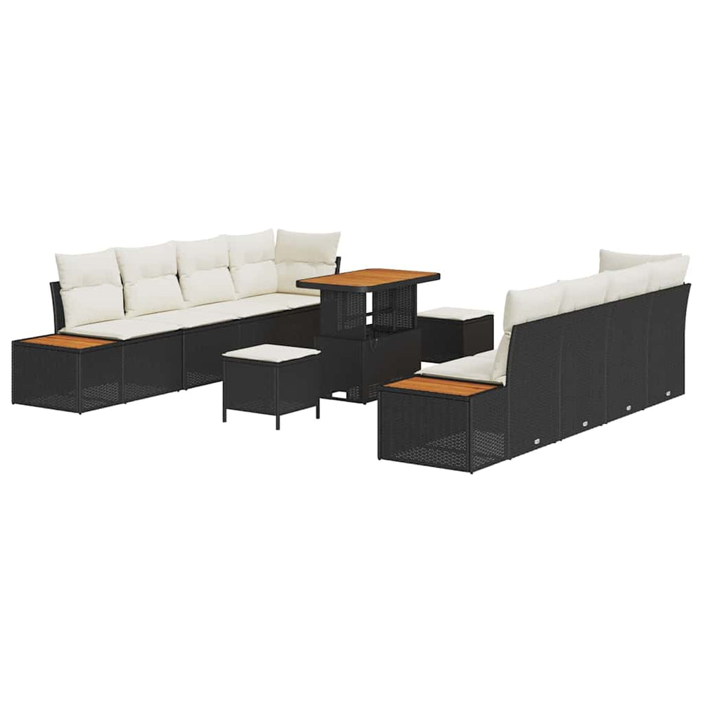 11 dalies sodo sofa rinkinys su pagalvėlėmis - Juoda poli ratanas akacija - Namų Idėja