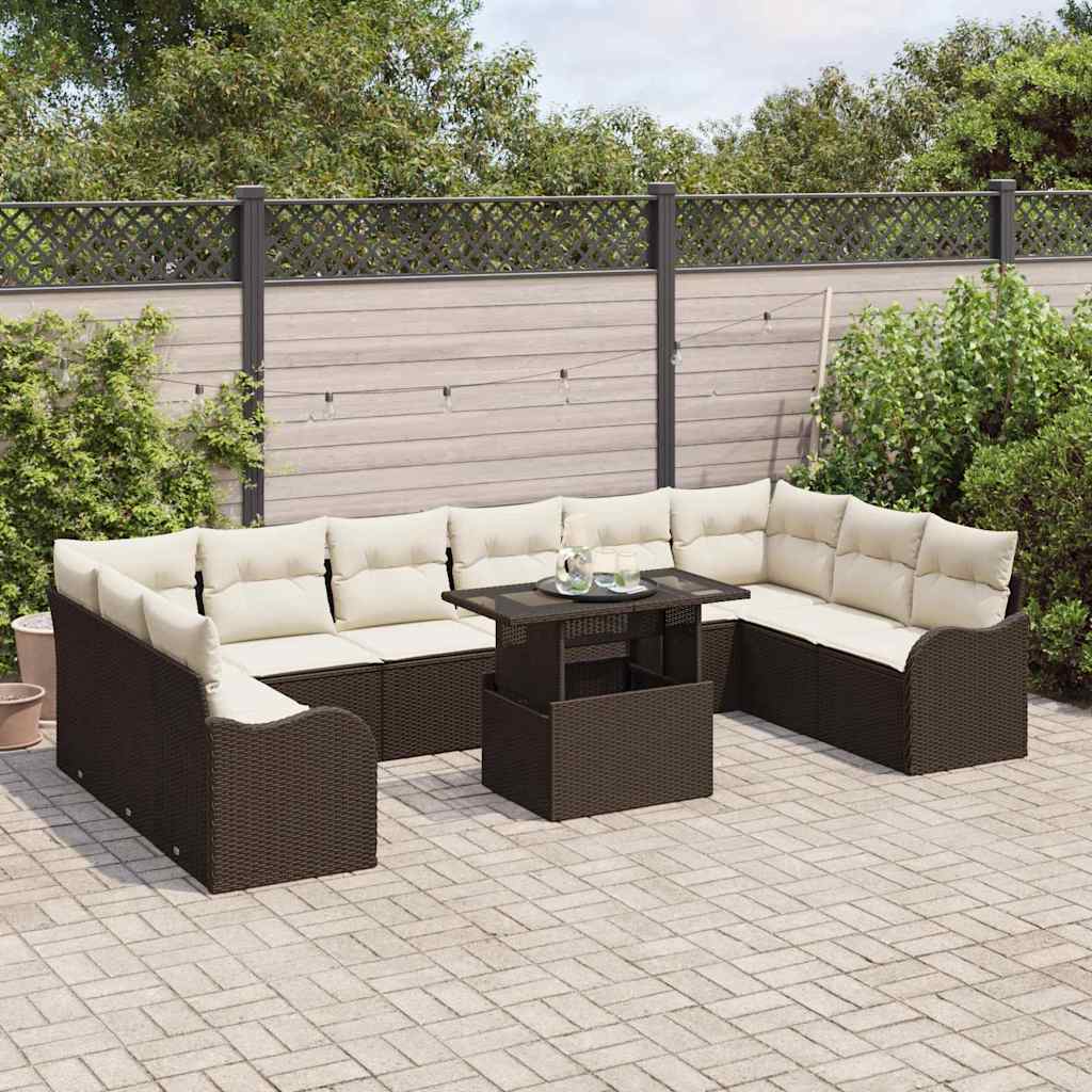 11 dalis Sodo Sofa Komplektas su Pagalvėmis Ruda Poli Ratanas - Namų Idėja