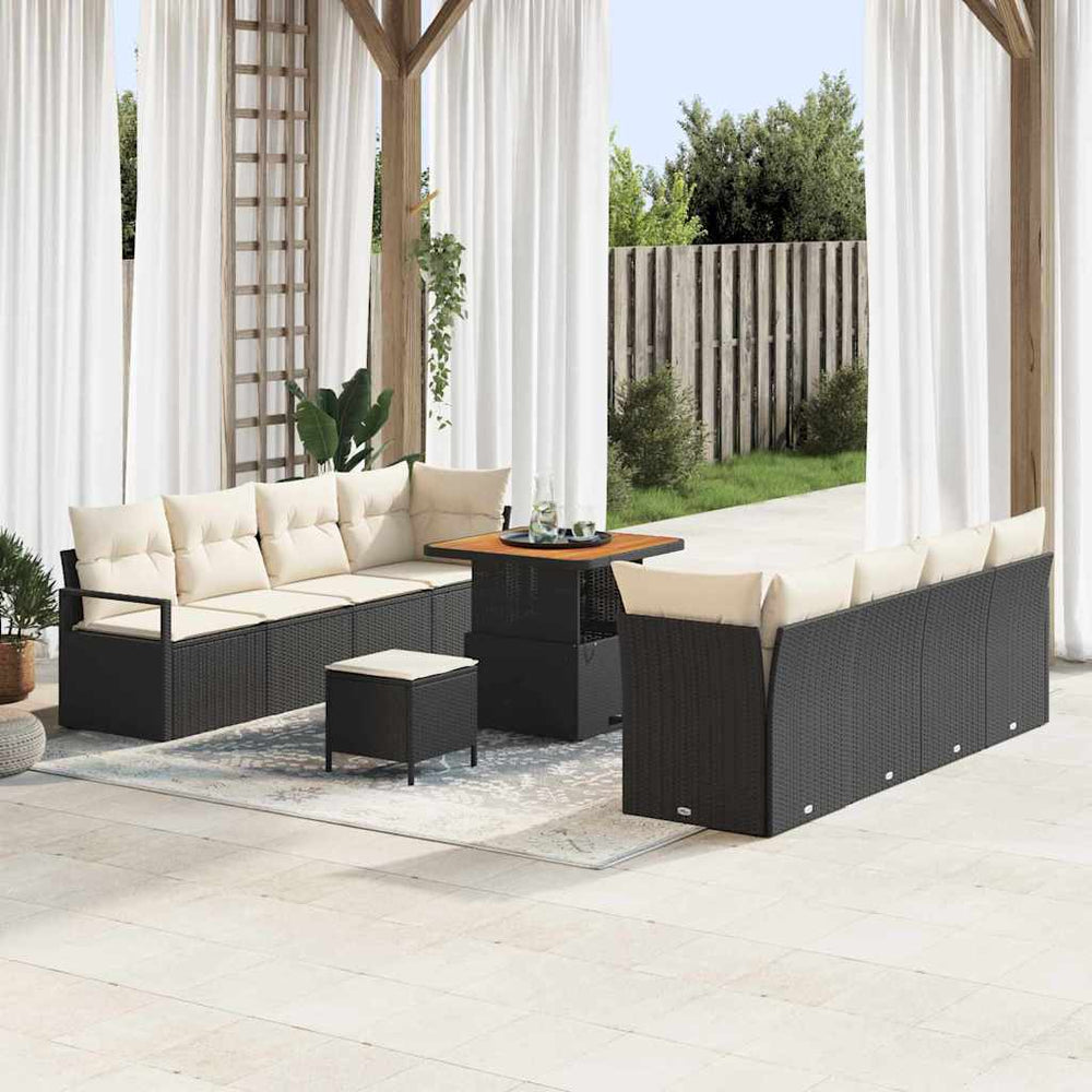 11 dalių sodo sofa komplektas su pagalvėlėmis juodoje ir kreminėje - Namų Idėja