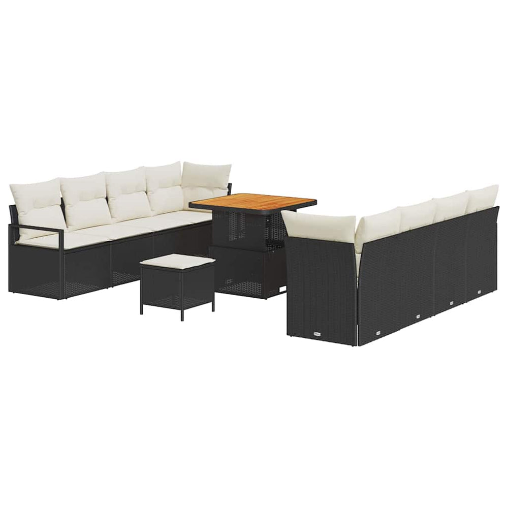 11 dalių sodo sofa komplektas su pagalvėlėmis juodoje ir kreminėje - Namų Idėja