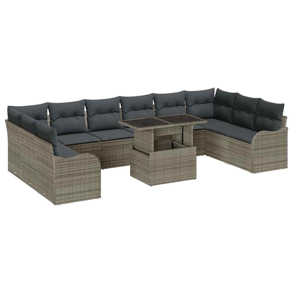 11 dalių sodo sofa komplektas su pagalvėlėmis Pilka Poli Ratanas - Namų Idėja