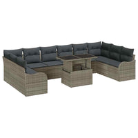 11 dalių sodo sofa komplektas su pagalvėlėmis Pilka Poli Ratanas - Namų Idėja