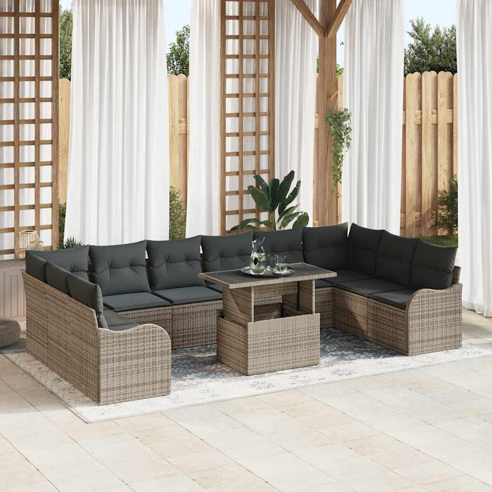 11 dalių sodo sofa komplektas su pagalvėlėmis Pilka Poli Ratanas - Namų Idėja