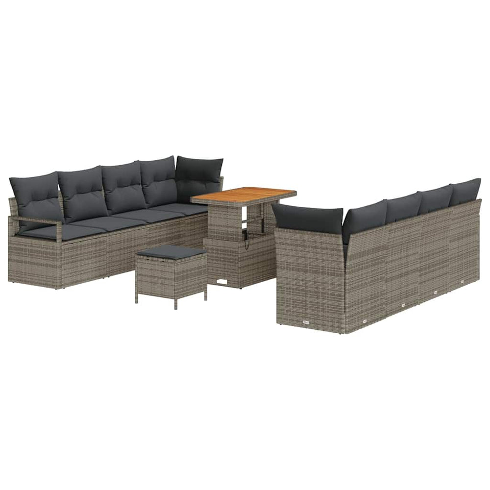 11 dalių Sodo Sofa Komplektas su Pagalvėlėmis Pilka Poli Ratanas Akacijos - Namų Idėja