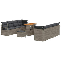 11 dalių Sodo Sofa Komplektas su Pagalvėlėmis Pilka Poli Ratanas Akacijos - Namų Idėja