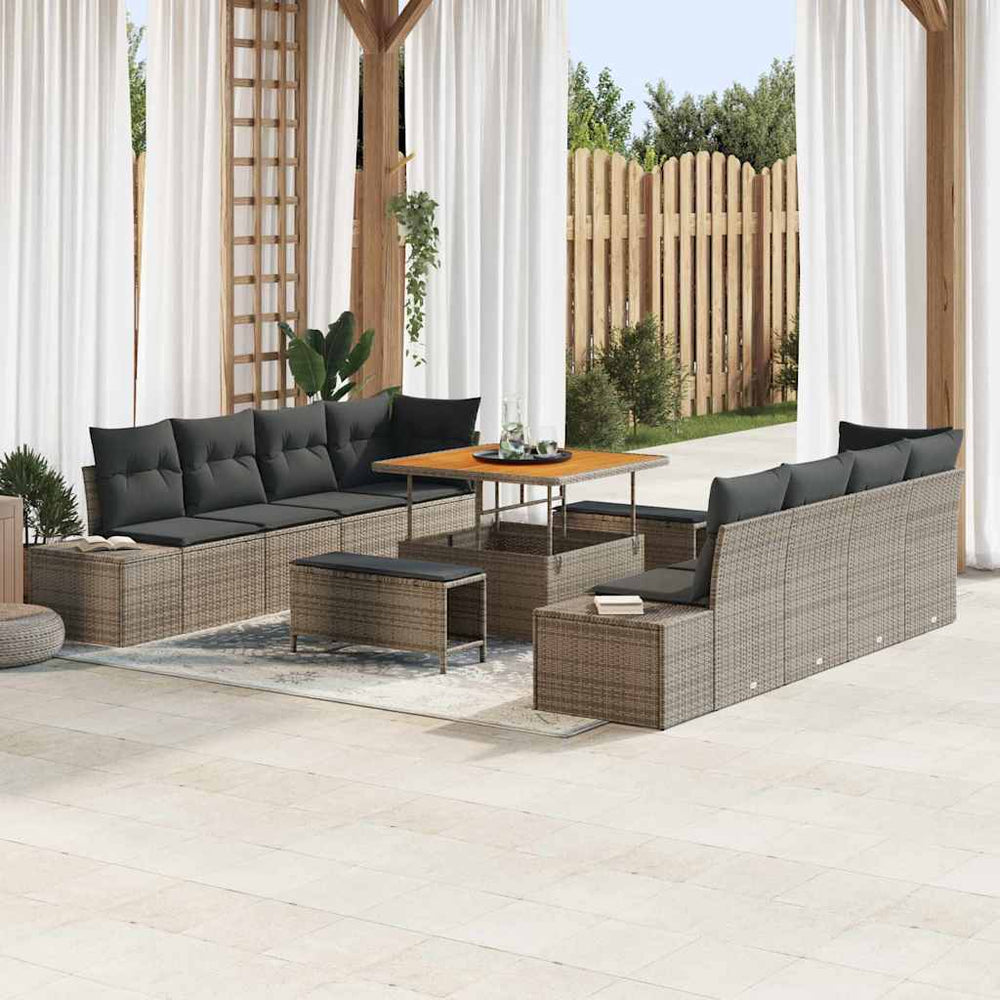 11 dalių sodo sofa komplektas su pagalvėlėmis pilkas poli ratanas akacija - Namų Idėja