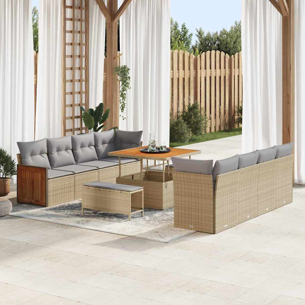 11 Dalių Sodo Sofa Komplektas Su Pagalvėlėmis Smėlio Poli Ratanas Akacija - Namų Idėja