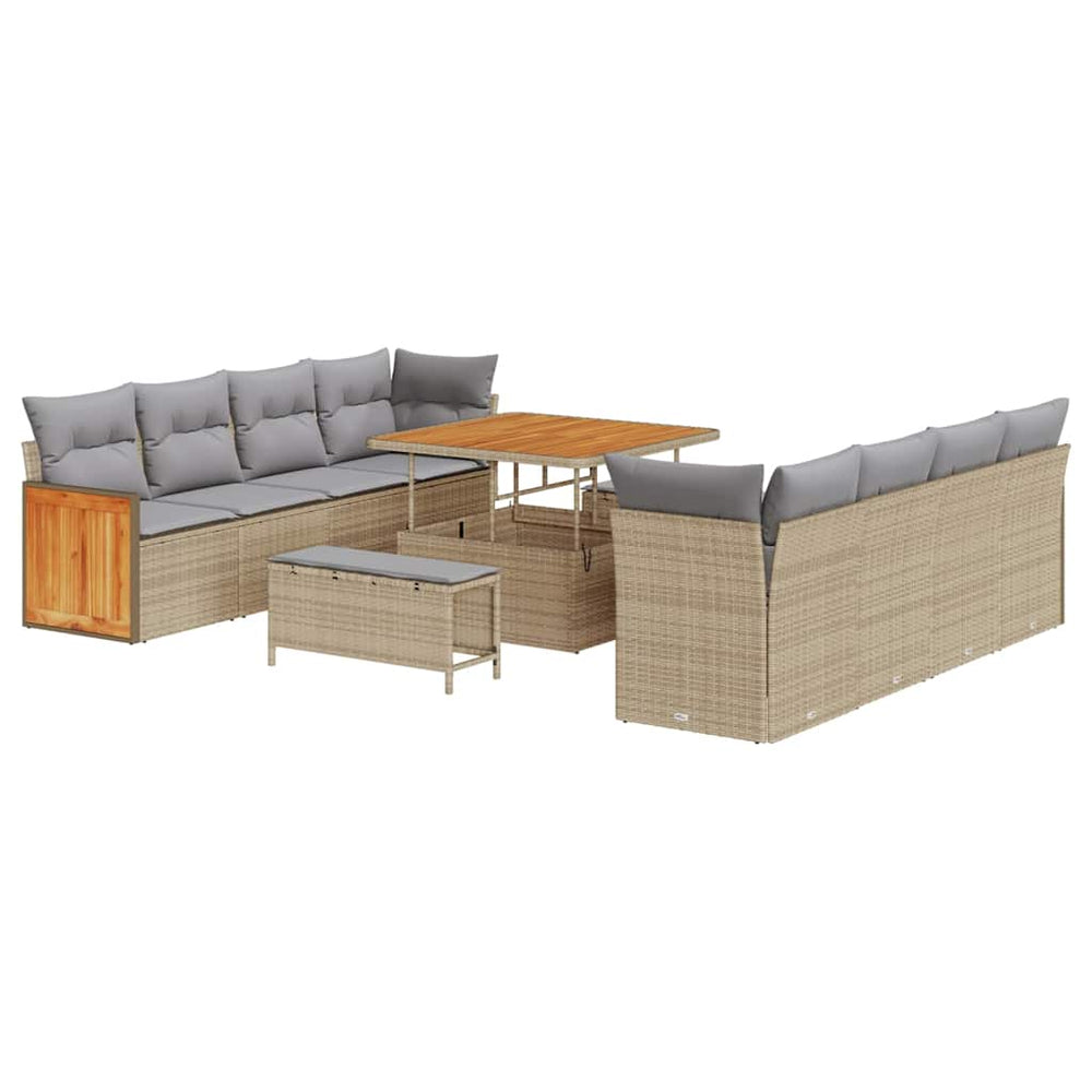 11 Dalių Sodo Sofa Komplektas Su Pagalvėlėmis Smėlio Poli Ratanas Akacija - Namų Idėja
