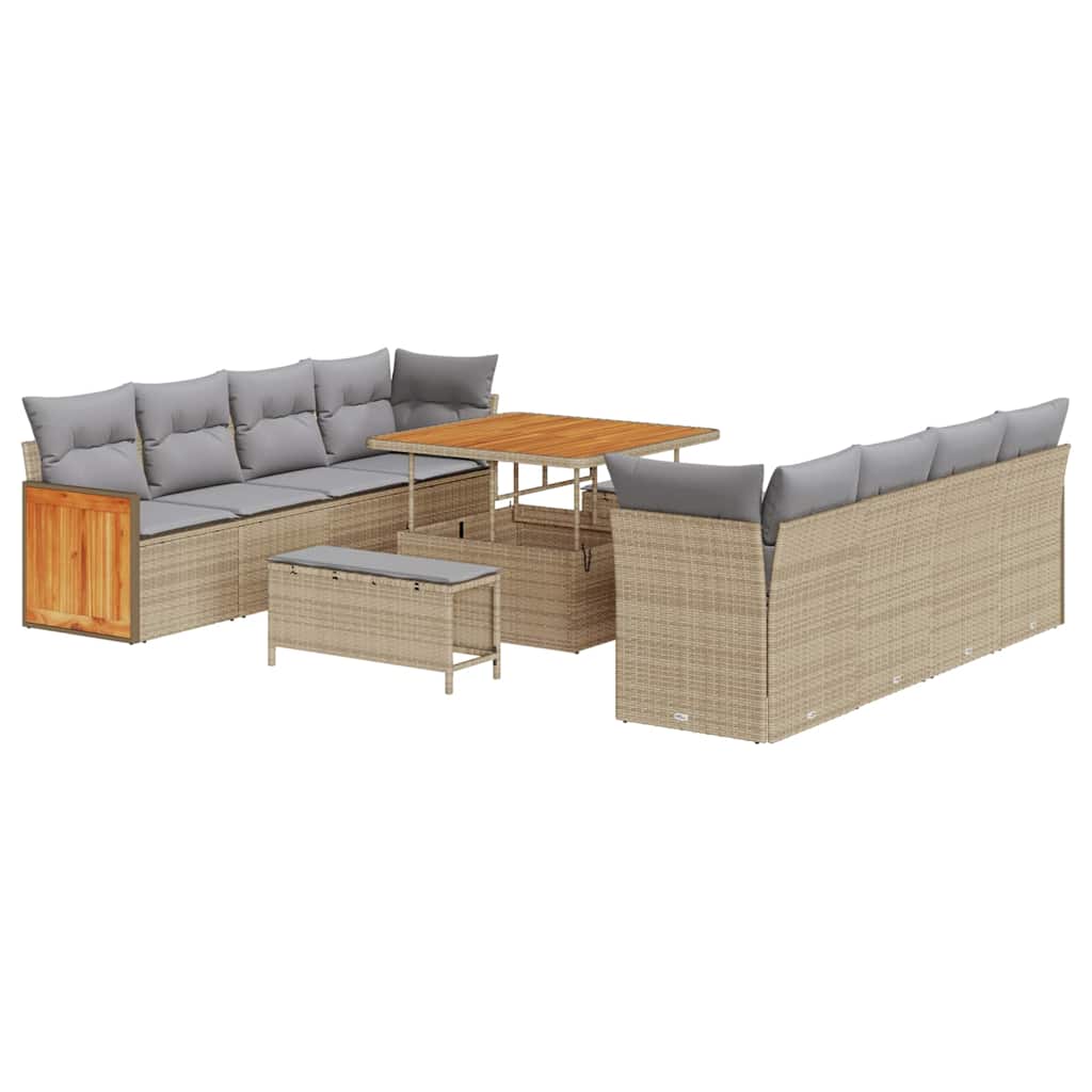 11 Dalių Sodo Sofa Komplektas Su Pagalvėlėmis Smėlio Poli Ratanas Akacija - Namų Idėja