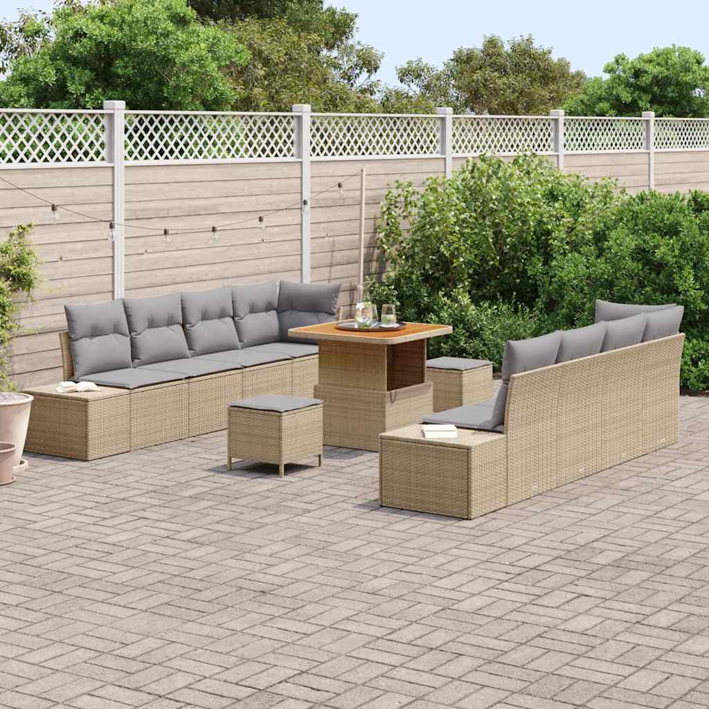 11 dalių sodo sofa komplektas su pagalvėlėmis smėlio poli ratanas akacija - Namų Idėja