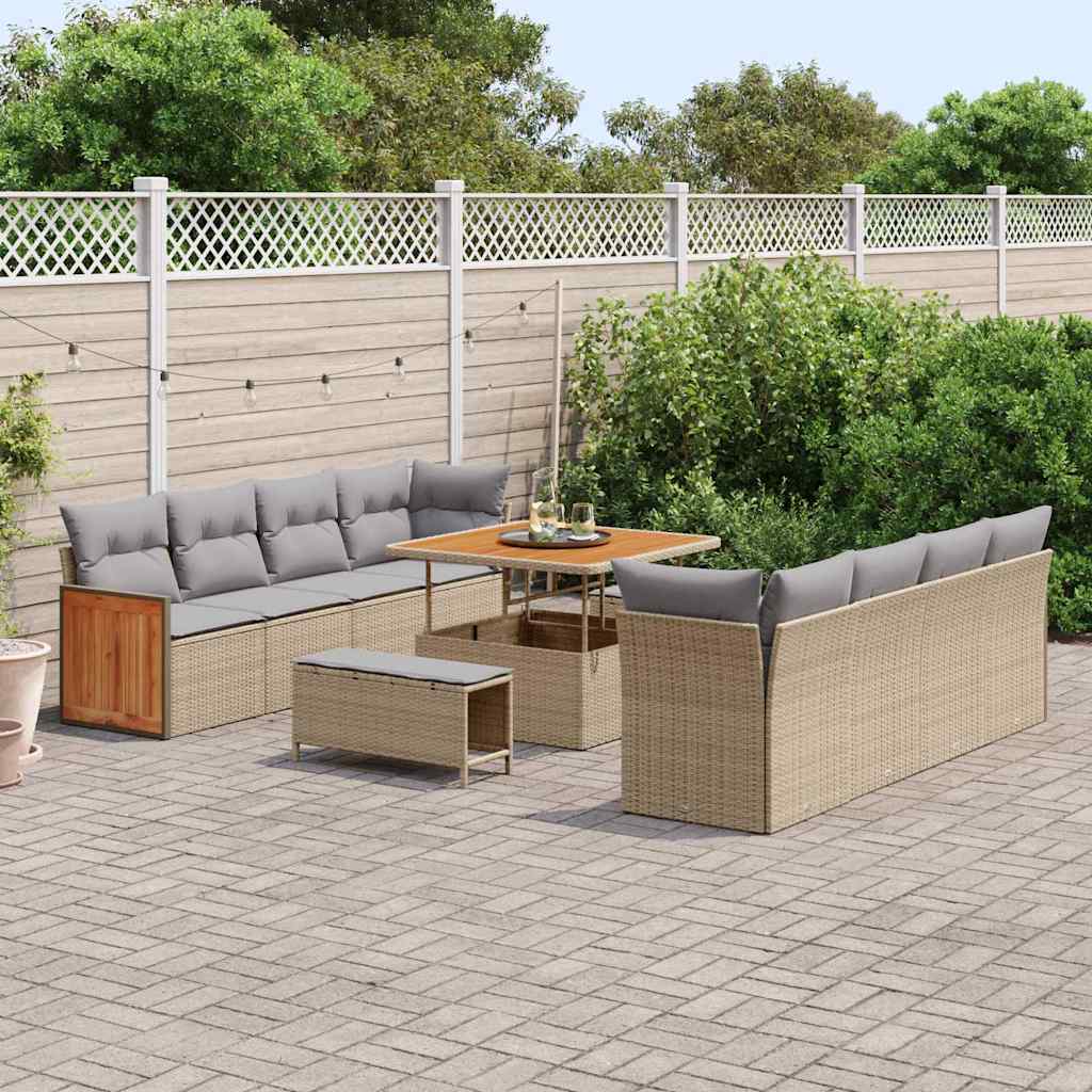 11 Dalių Sodo Sofa Komplektas Su Pagalvėlėmis Smėlio Poli Ratanas Akacija - Namų Idėja