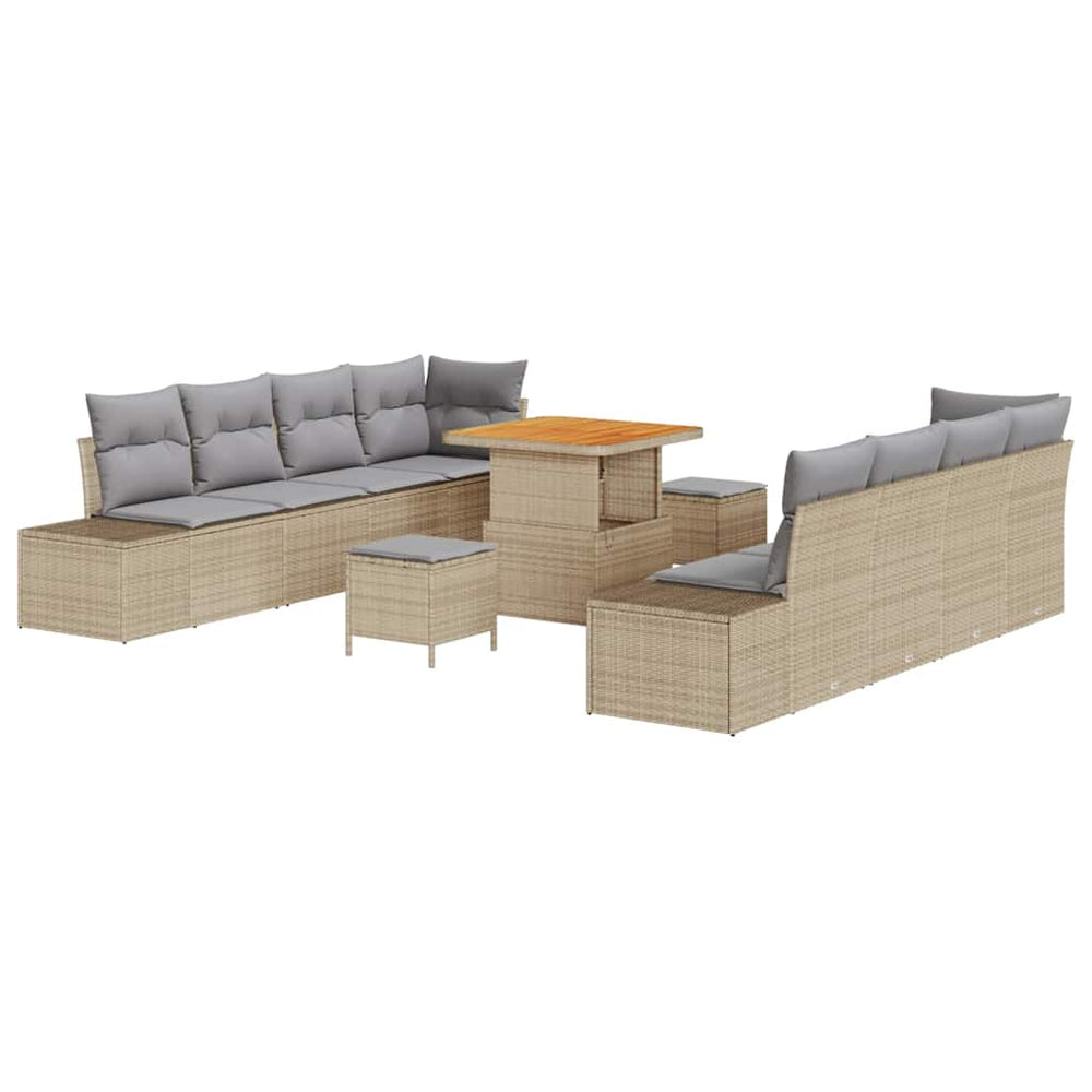 11 dalių sodo sofa komplektas su pagalvėlėmis smėlio poli ratanas akacija - Namų Idėja