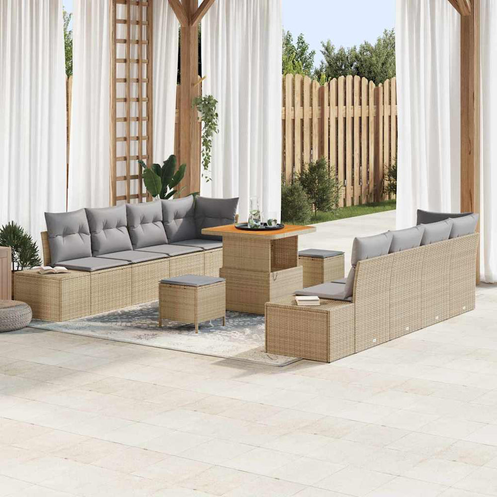 11 dalių sodo sofa komplektas su pagalvėlėmis smėlio poli ratanas akacija - Namų Idėja