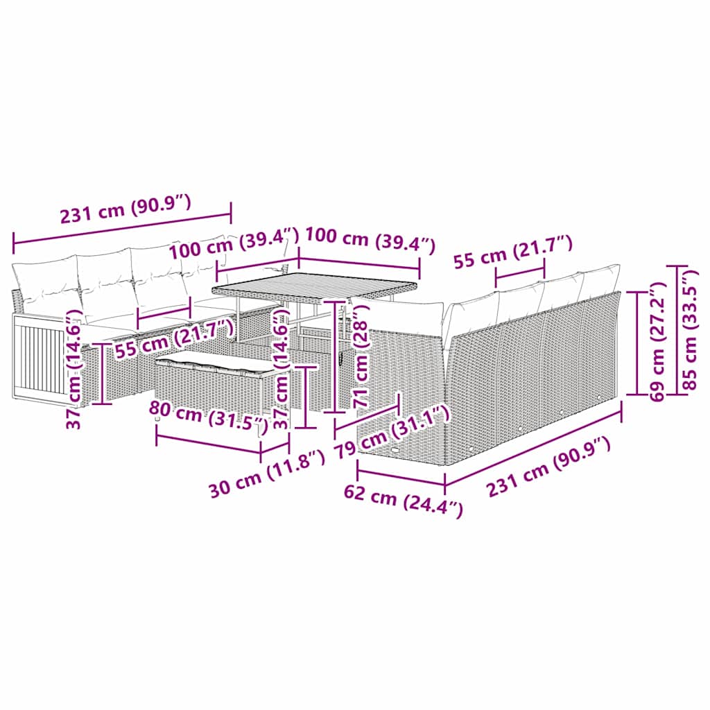 11 dalių sodo sofa komplektas su pagalvėlėmis smėlio poli ratanas akacijos - Namų Idėja