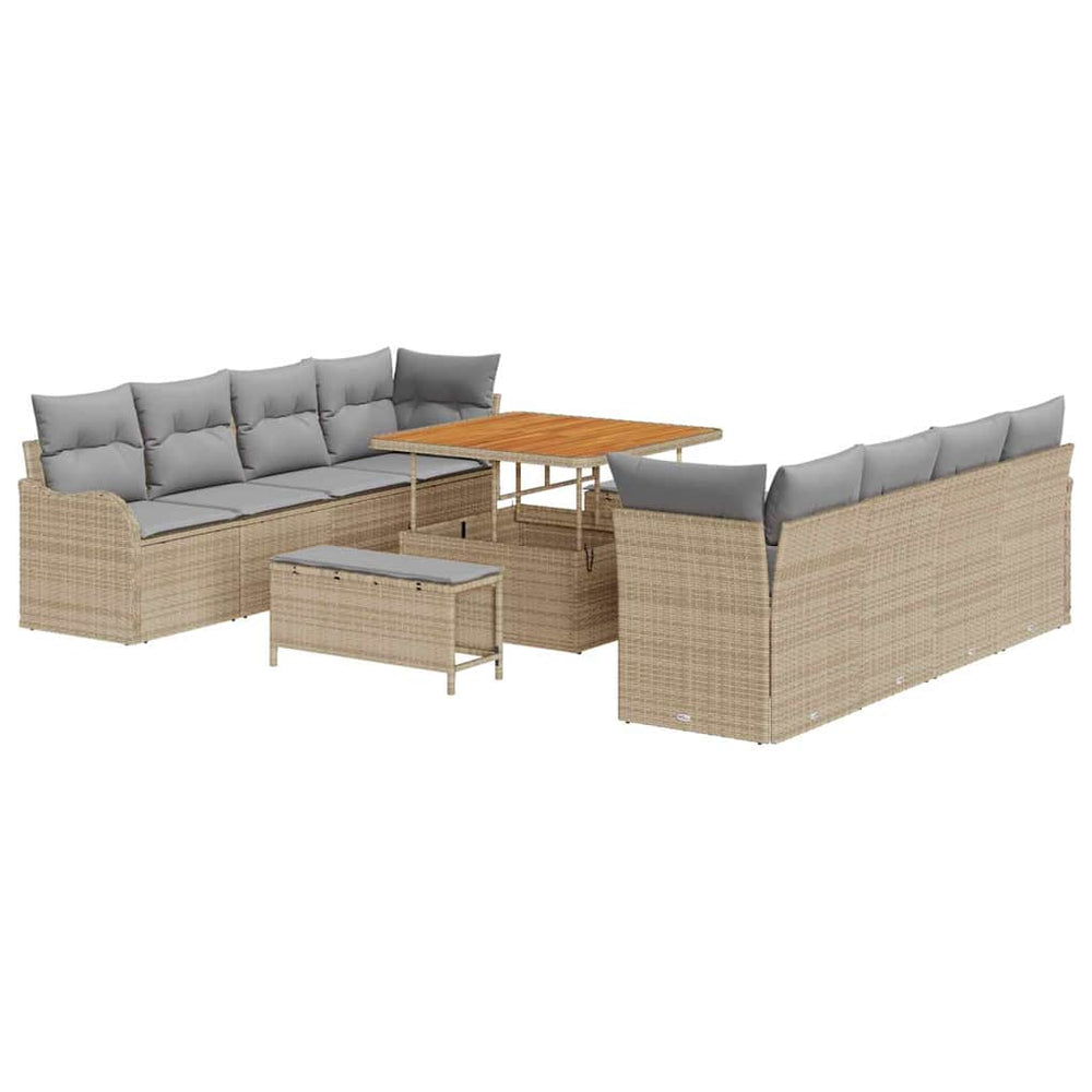 11 dalių sodo sofa komplektas su pagalvėlėmis, smėlio poli ratanas akacijos medžio - Namų Idėja