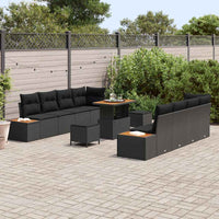 11 dalių sodo sofa komplektas su pagalvėmis Juoda Poli ratanas Akacija - Namų Idėja
