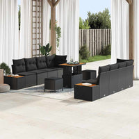 11 dalių sodo sofa komplektas su pagalvėmis Juoda Poli ratanas Akacija - Namų Idėja