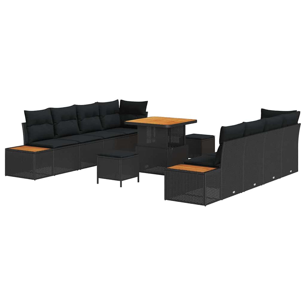 11 dalių sodo sofa komplektas su pagalvėmis juodas poli ratanas akacija - Namų Idėja