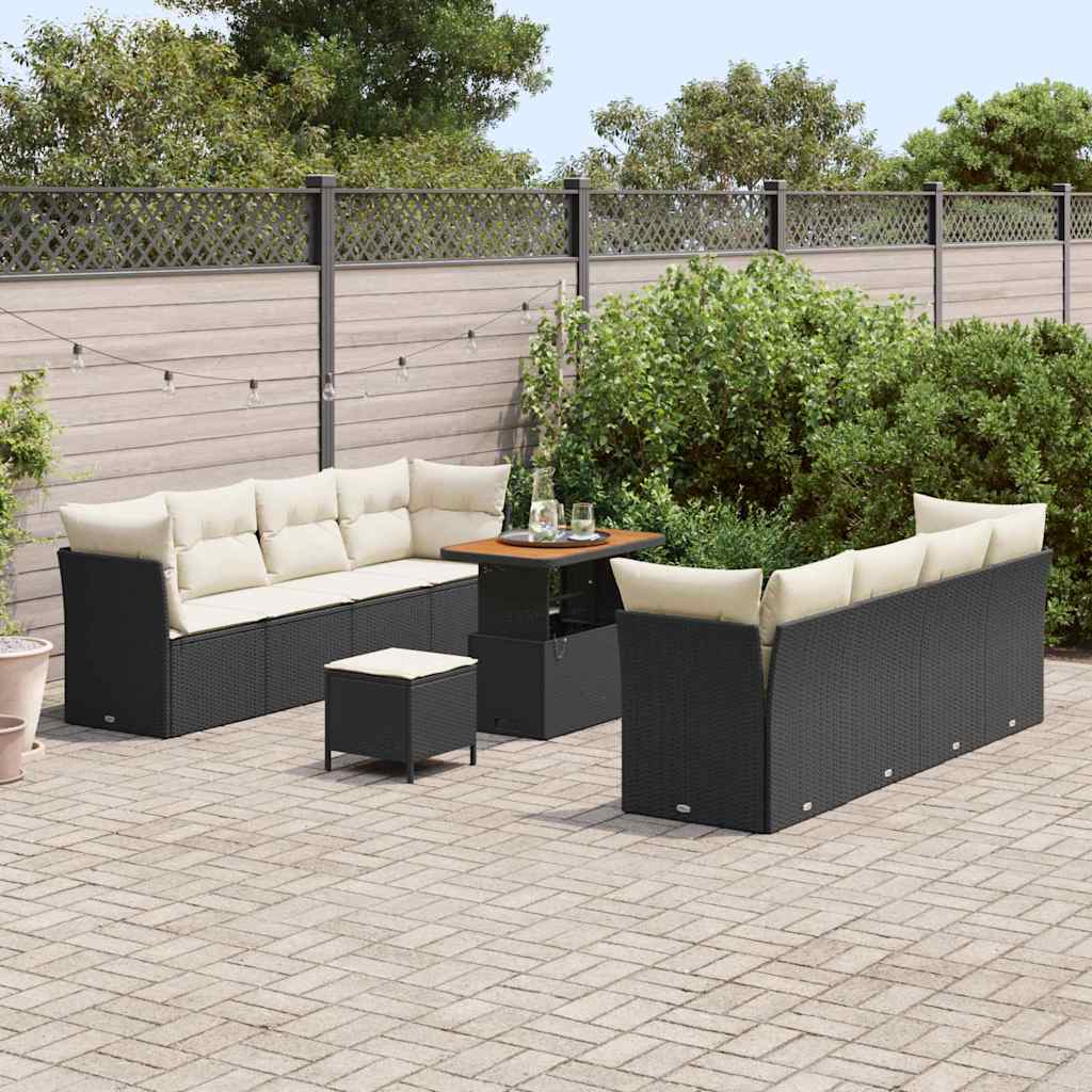11 dalių sodo sofa komplektas su pagalvėmis juodas poli ratanas akacija - Namų Idėja