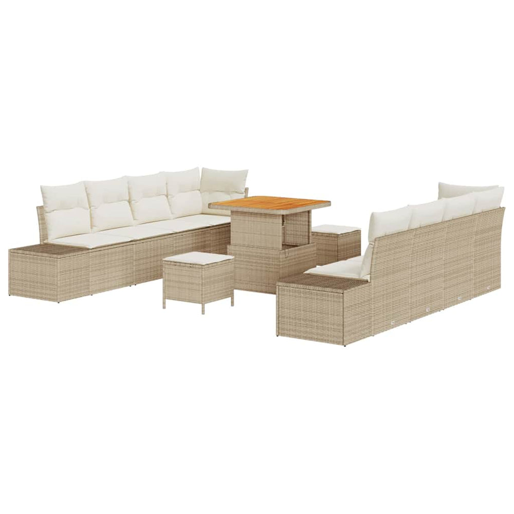 11 dalių sodo sofa komplektas su pagalvėmis Kremų Poli Ratanas Akacija - Namų Idėja