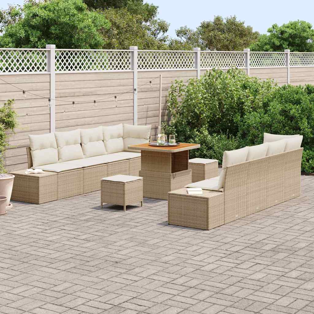 11 dalių sodo sofa komplektas su pagalvėmis Kremų Poli Ratanas Akacija - Namų Idėja
