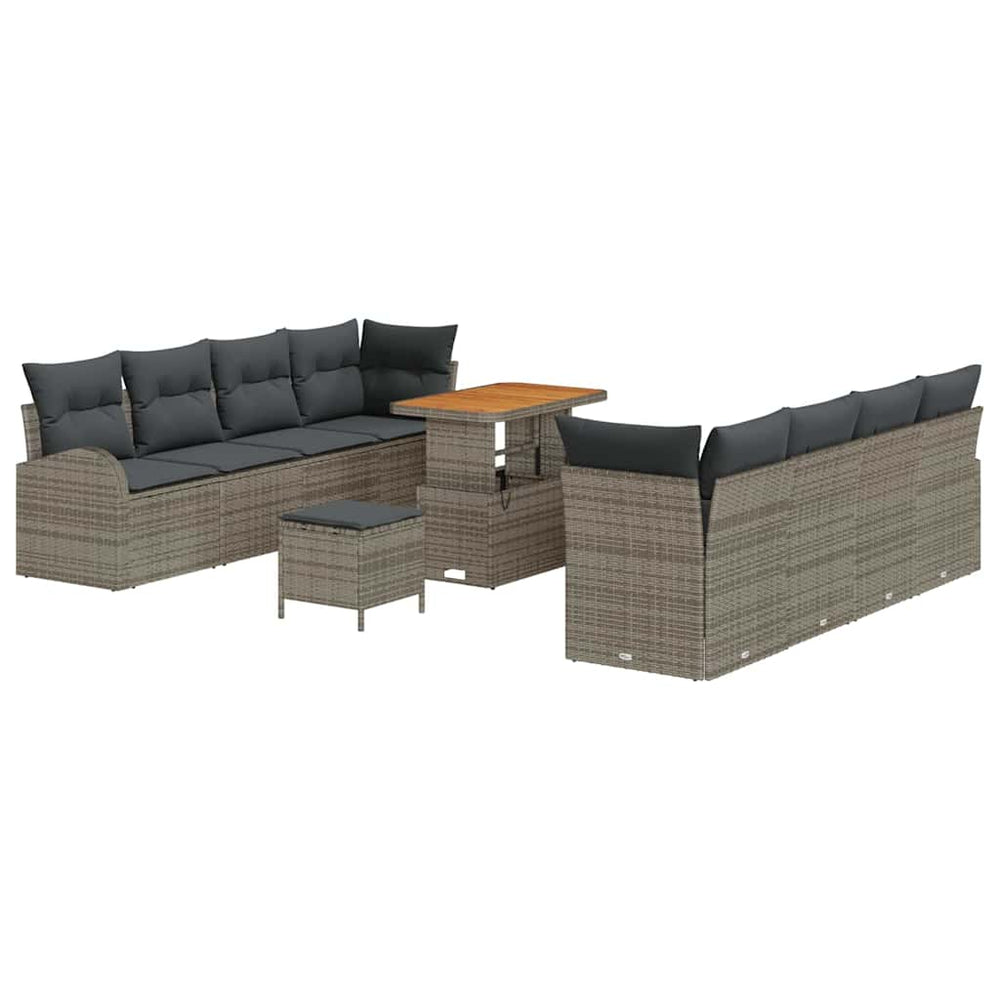 11 dalių sodo sofa komplektas su pagalvėmis Pilka Poliratanas Akacija - Namų Idėja