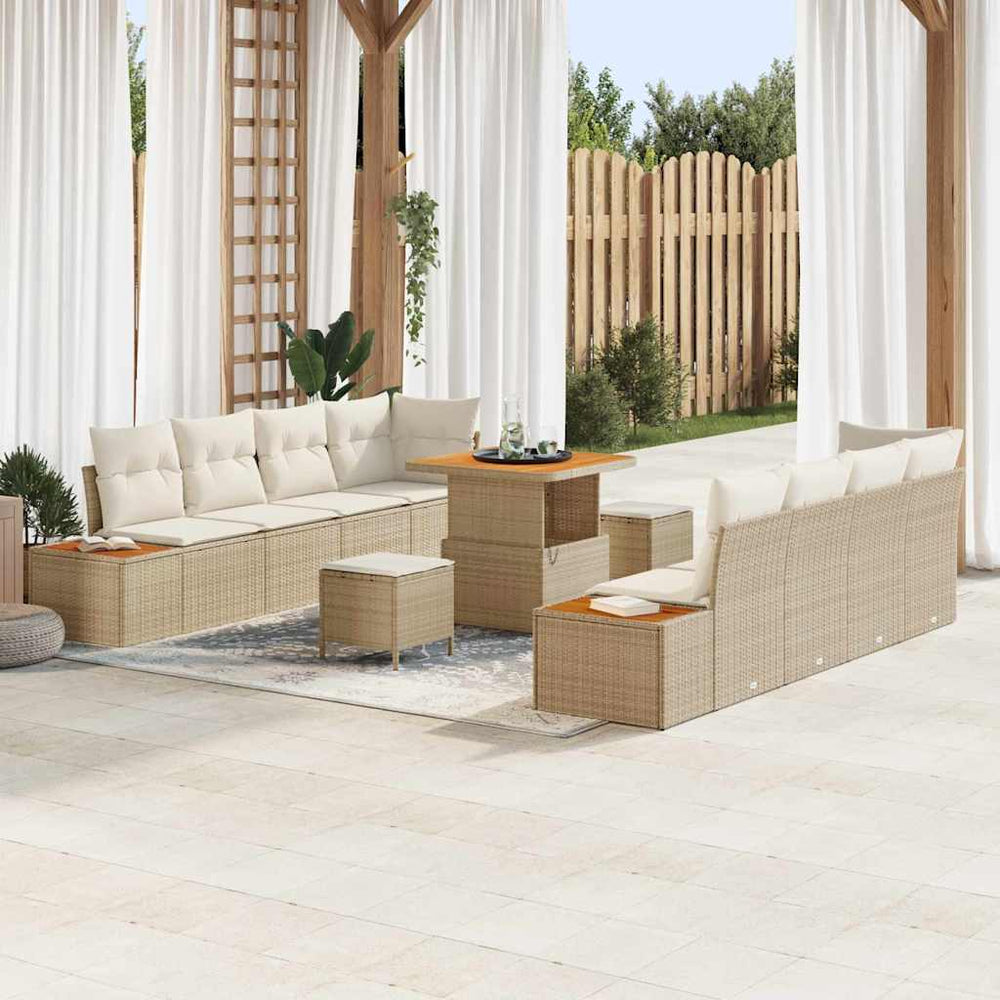 11 dalių sodo sofa komplektas su pagalvėmis smėlio poli ratanas akacija - Namų Idėja