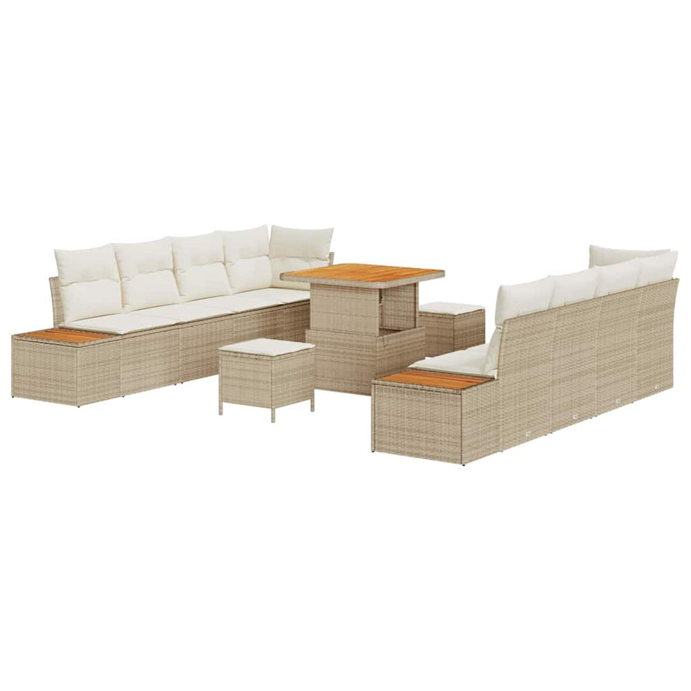 11 dalių sodo sofa komplektas su pagalvėmis smėlio poli ratanas akacija - Namų Idėja