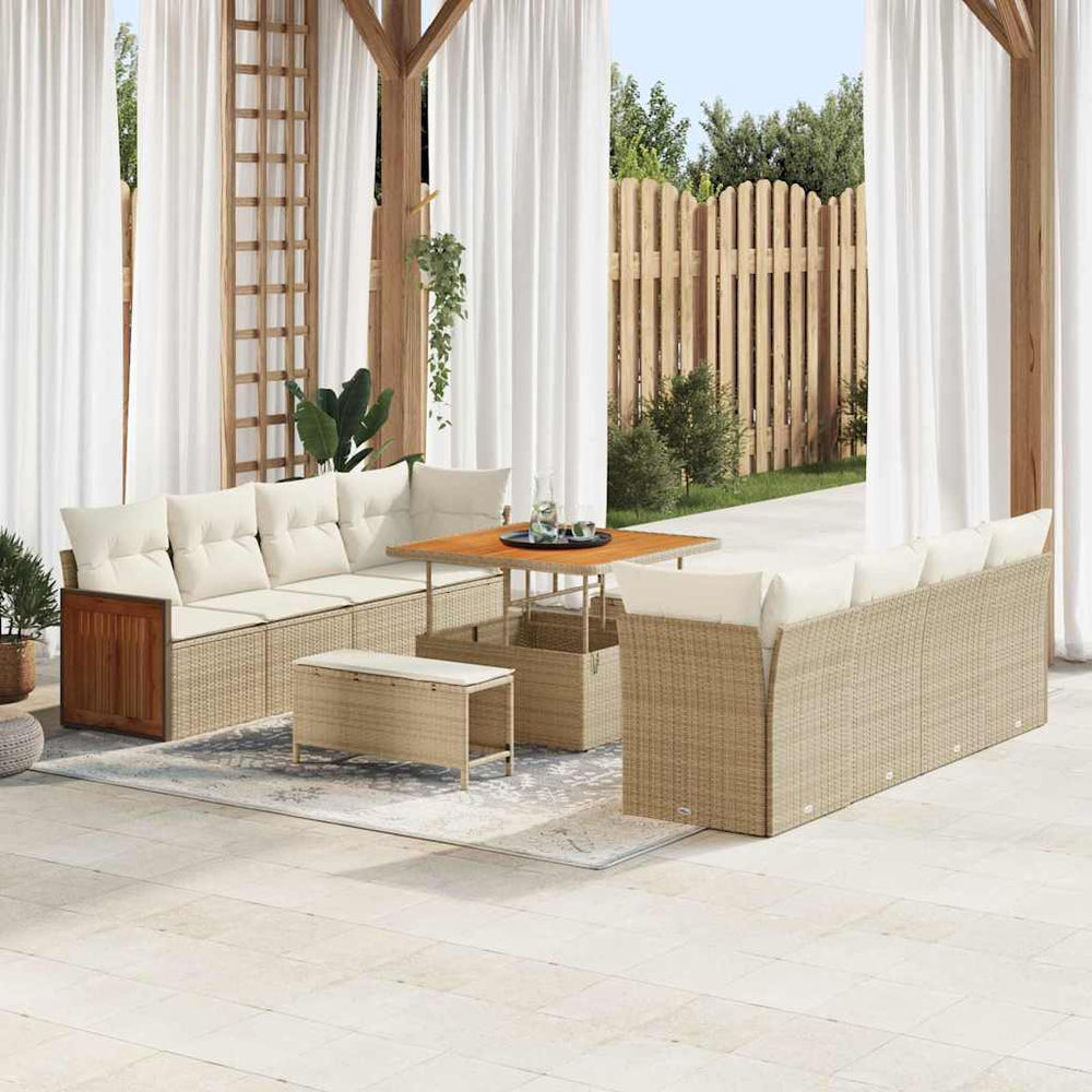 11 Dalių Sodo Sofa Komplektas Su Pagalvėmis Smėlio Poli Ratanas Akacijų - Namų Idėja