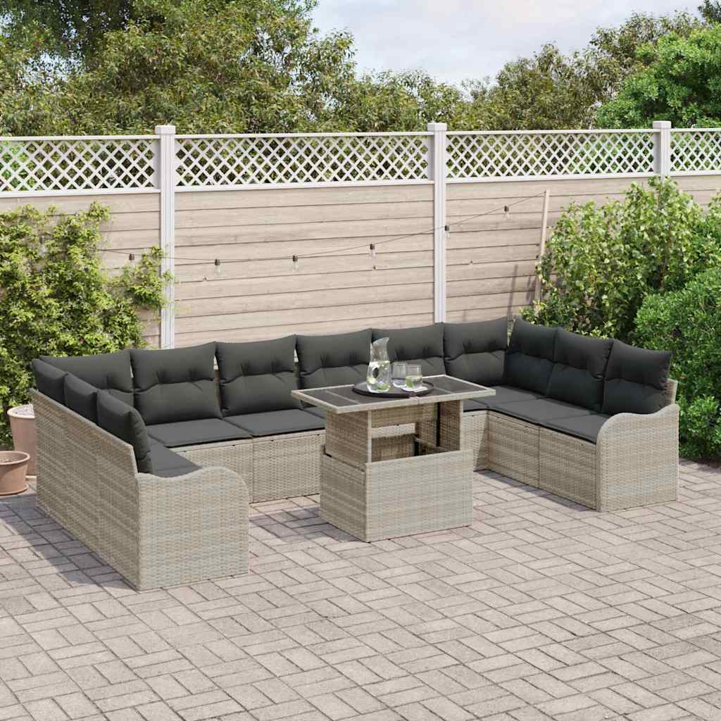 11 dalių sodo sofa komplektas su pagalvėmis šviesiai pilko poli ratanas - Namų Idėja