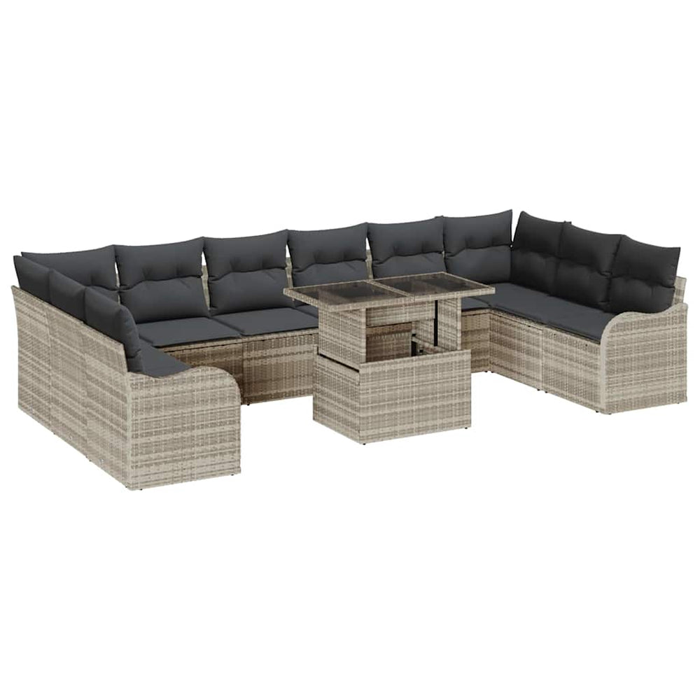 11 dalių sodo sofa komplektas su pagalvėmis šviesiai pilko poli ratanas - Namų Idėja