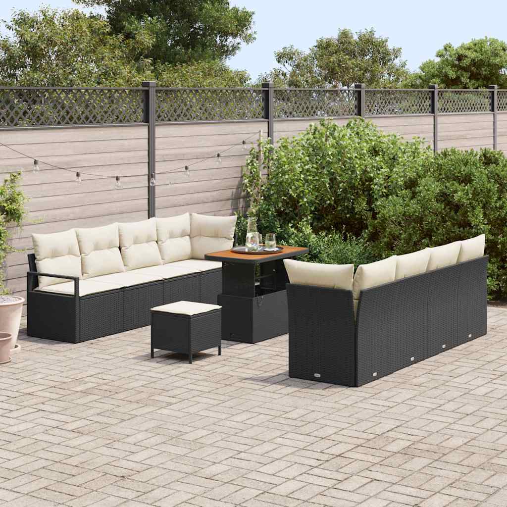 11 dalių Sodo Sofa Rinkinys Su Pagalvėlėmis Juoda Poli Ratanas Aguona - Namų Idėja