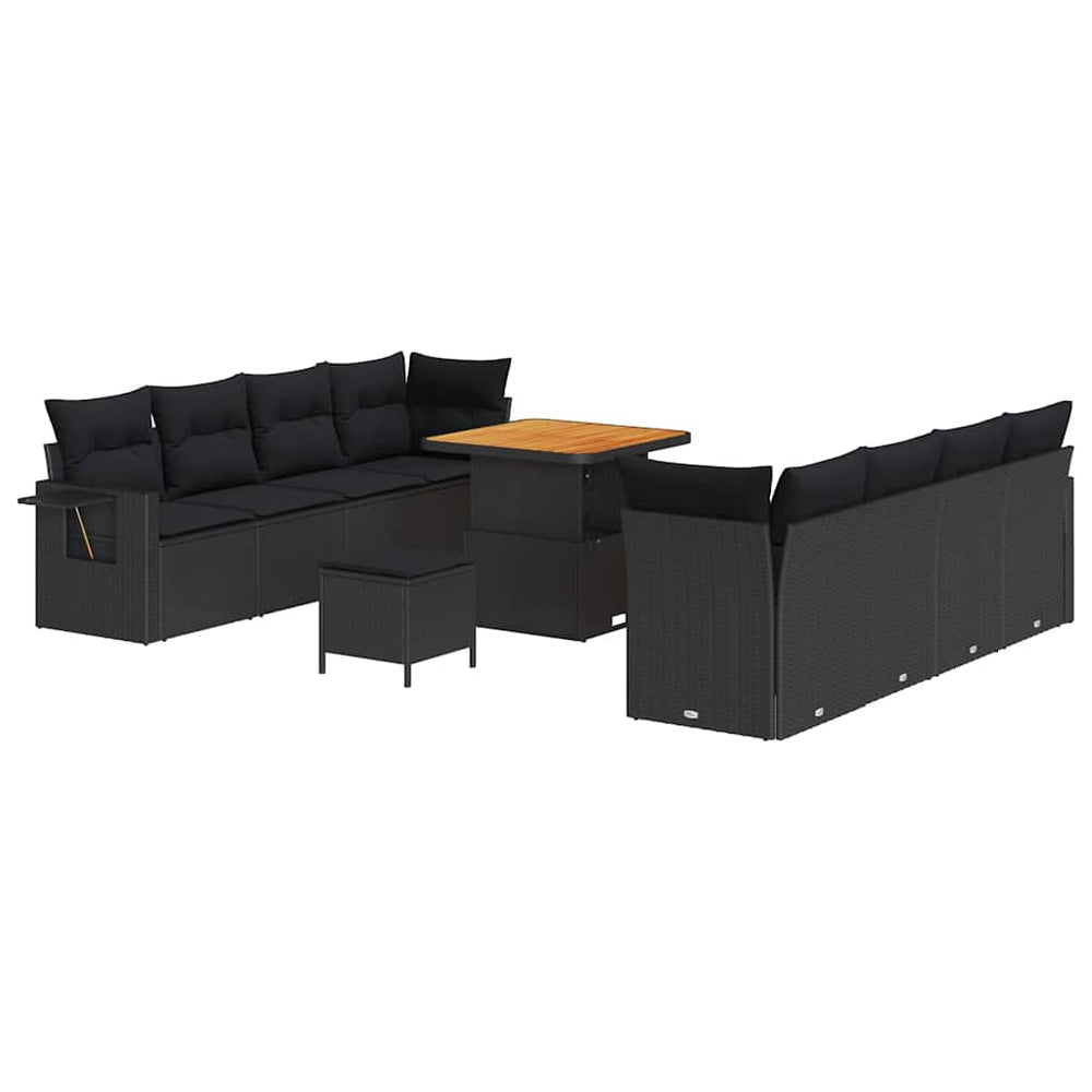 11 dalių sodo sofa rinkinys su pagalvėlėmis juoda poli ratanas akacija - Namų Idėja