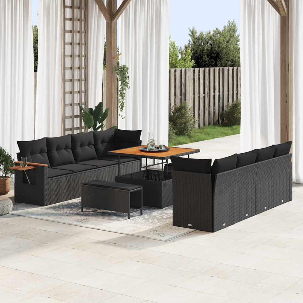 11 dalių sodo sofa rinkinys su pagalvėlėmis juoda poli ratanas akacija - Namų Idėja