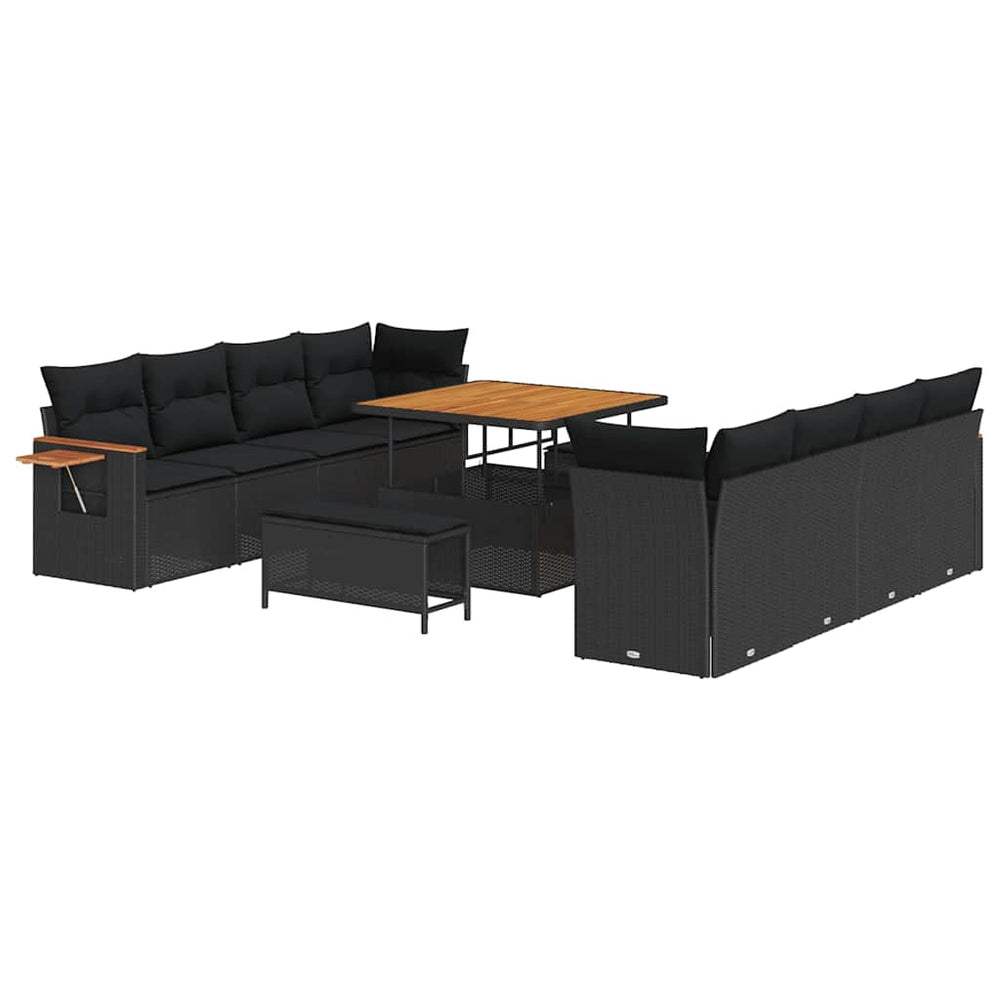 11 dalių sodo sofa rinkinys su pagalvėlėmis juoda poli ratanas akacija - Namų Idėja
