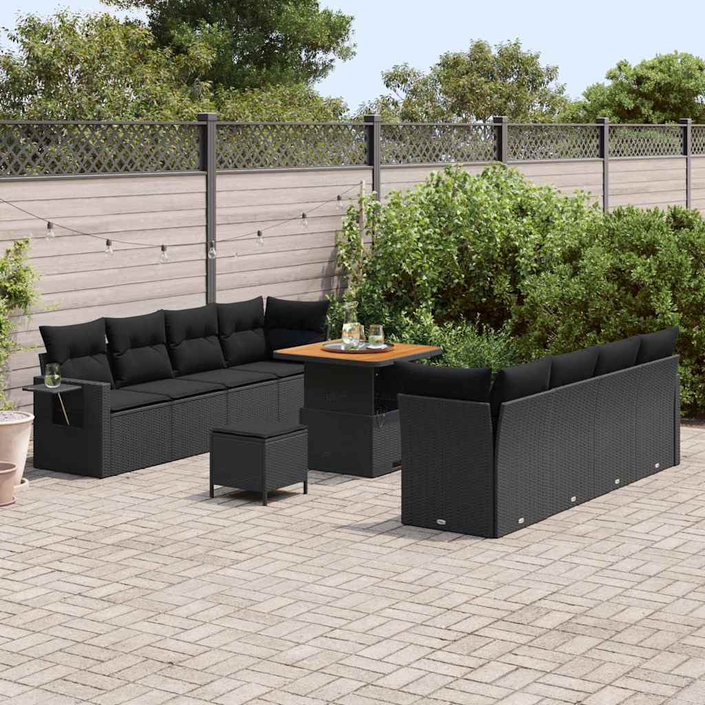 11 dalių sodo sofa rinkinys su pagalvėlėmis juoda poli ratanas akacija - Namų Idėja