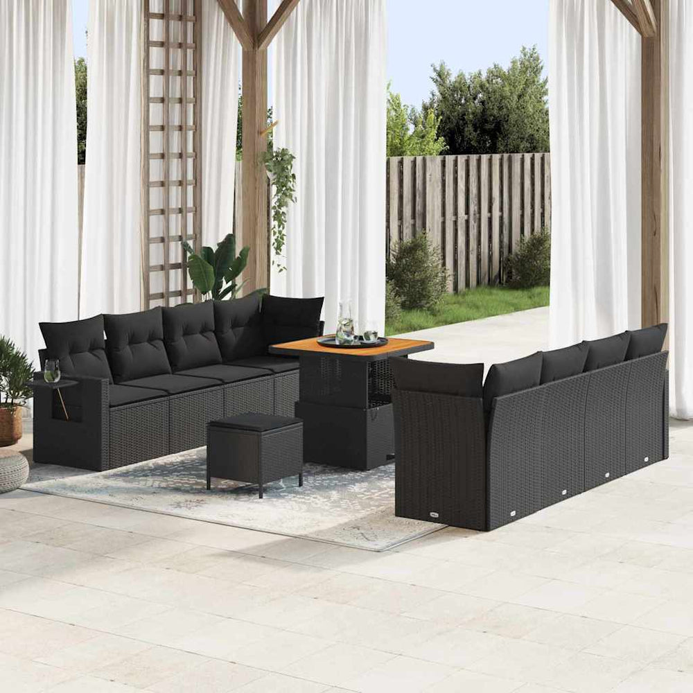 11 dalių sodo sofa rinkinys su pagalvėlėmis juoda poli ratanas akacija - Namų Idėja