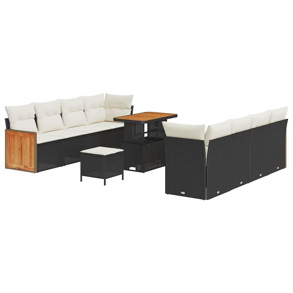 11 Dalių Sodo Sofa Rinkinys su Pagalvėlėmis Juoda Poli Ratanas Akacijos - Namų Idėja