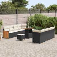 11 Dalių Sodo Sofa Rinkinys su Pagalvėlėmis Juoda Poli Ratanas Akacijos - Namų Idėja