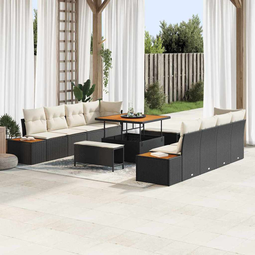 11 Dalių Sodo Sofa Rinkinys su Pagalvėlėmis Juoda Poli Ratanas Akacijos - Namų Idėja
