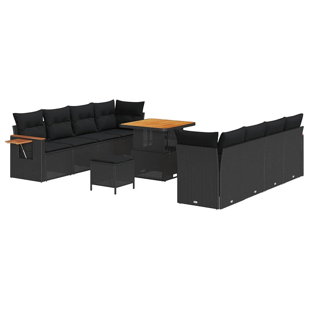 11 dalių sodo sofa rinkinys su pagalvėlėmis juoda poliratanas akacija - Namų Idėja