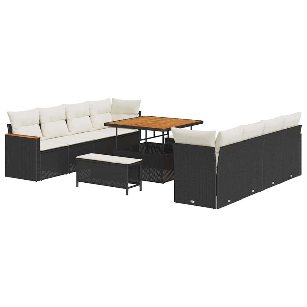 11 dalių sodo sofa rinkinys su pagalvėlėmis juodas poli ratanas akacija - Namų Idėja