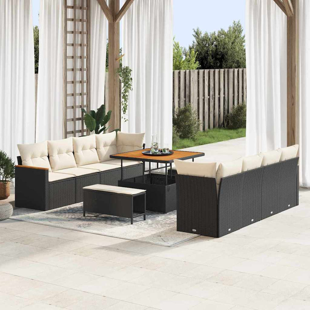 11 dalių sodo sofa rinkinys su pagalvėlėmis juodas poli ratanas akacija - Namų Idėja