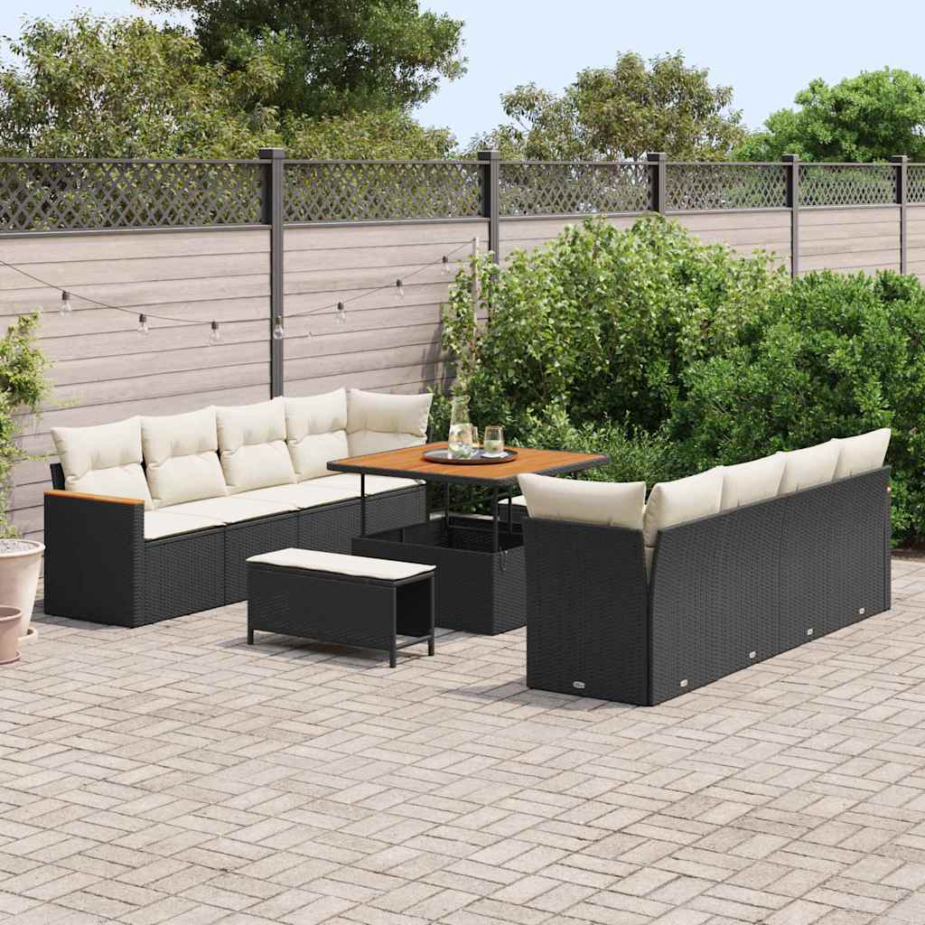 11 dalių sodo sofa rinkinys su pagalvėlėmis juodas poli ratanas akacija - Namų Idėja
