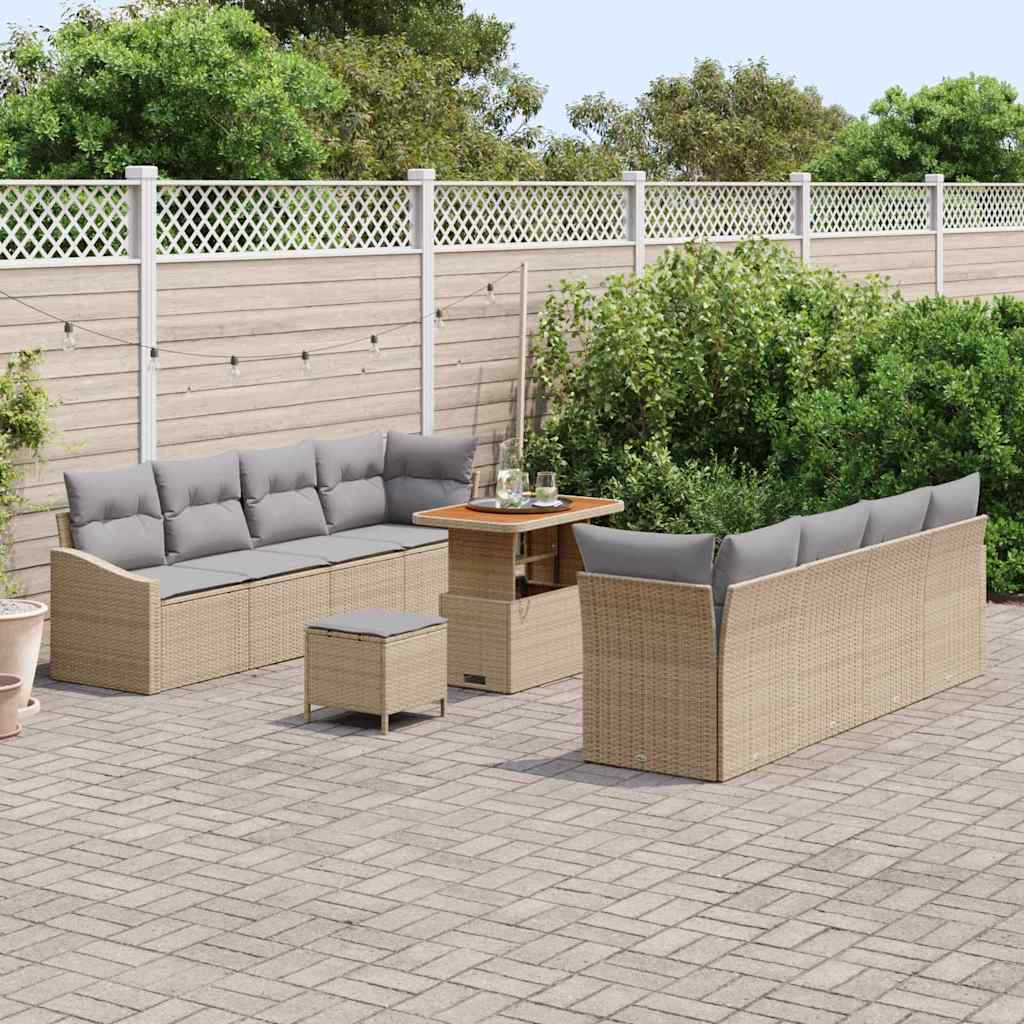 11 dalių sodo sofa rinkinys su pagalvėlėmis smėlio poli ratanas akacija - Namų Idėja
