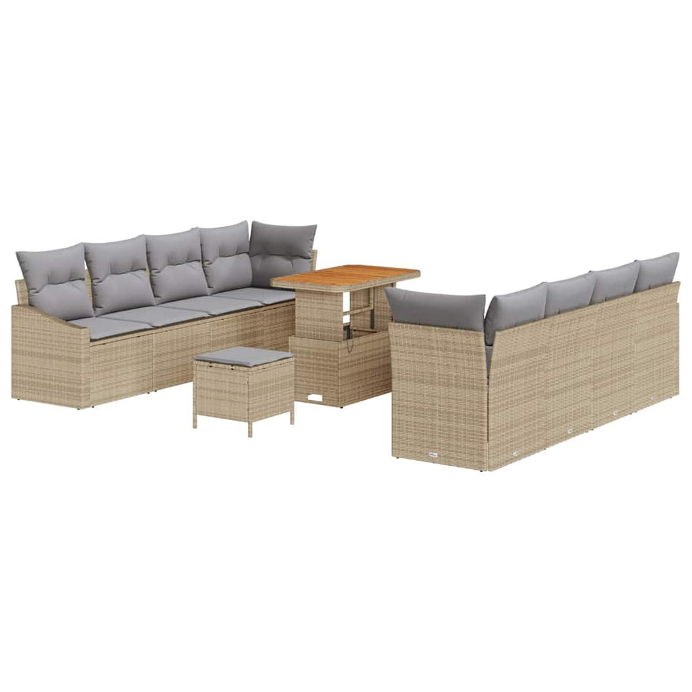 11 dalių sodo sofa rinkinys su pagalvėlėmis smėlio poli ratanas akacija - Namų Idėja