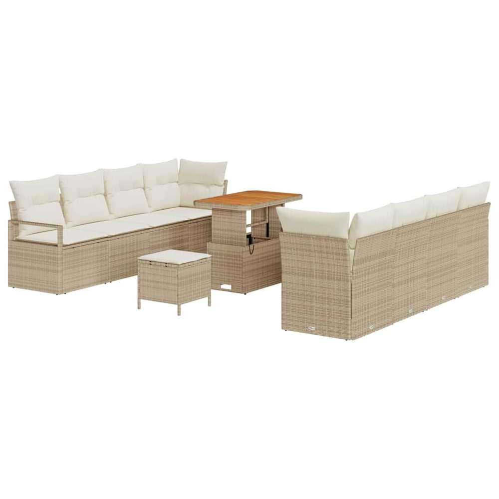 11 Dalių Sodo Sofa Rinkinys su Pagalvėlėmis Smėlio Poli Ratanas Akacija - Namų Idėja